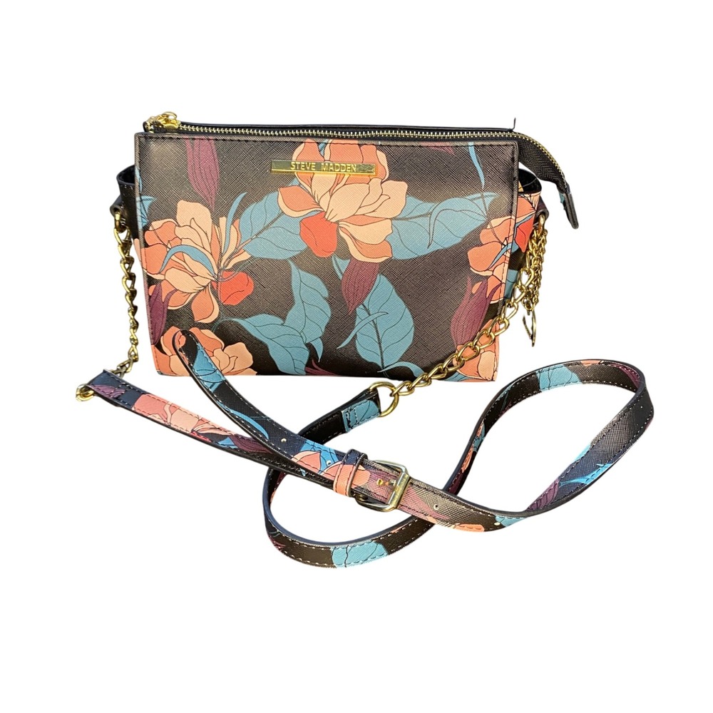 Steve Madden Floral‎ Crossbody Bag Gold Chain Strap Evening Clutch